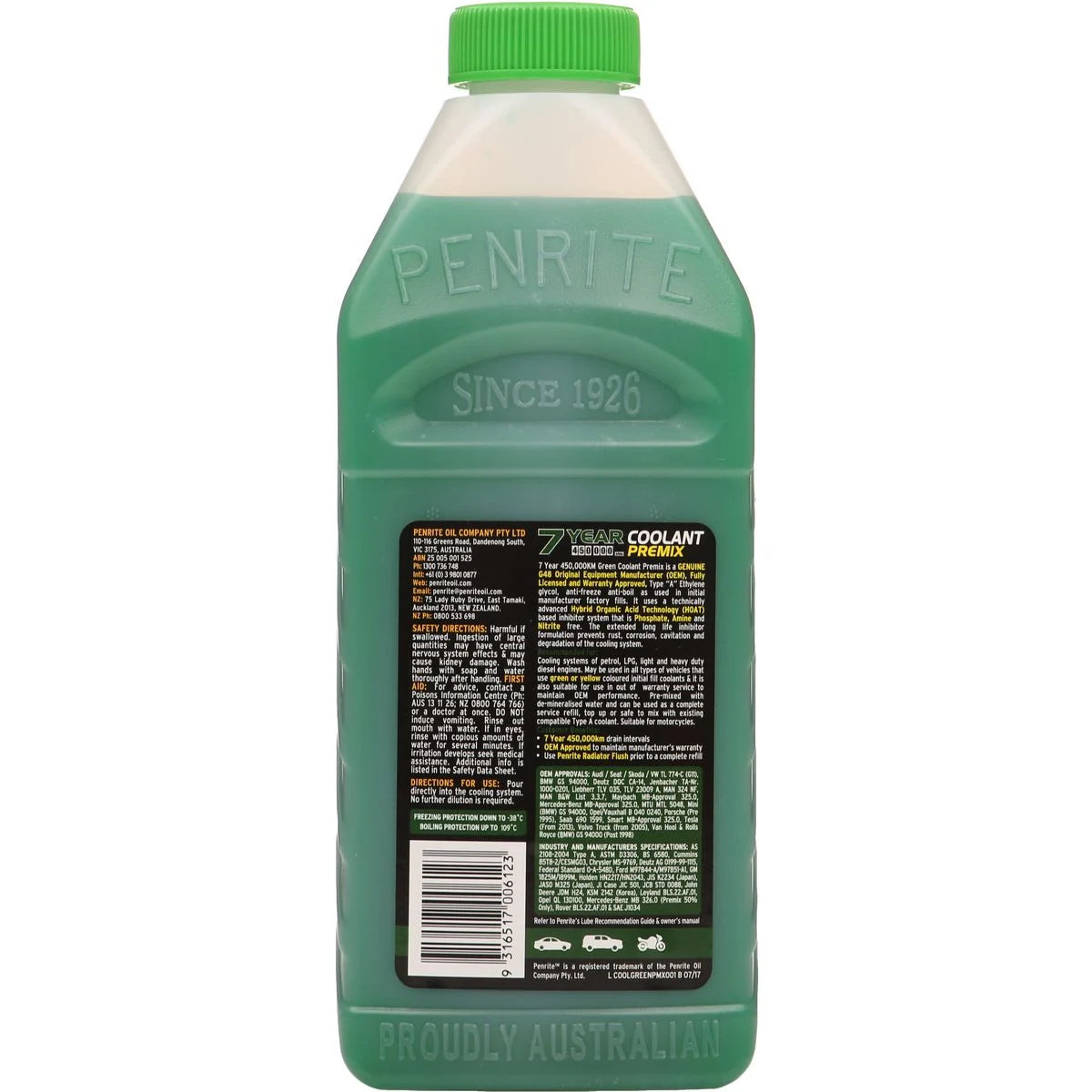 Penrite OEM Approved Green Coolant Premix 1L